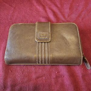 Vintage 90s Brown Leather Accordion Wallet Continental Clutch Tri Fold Organizer